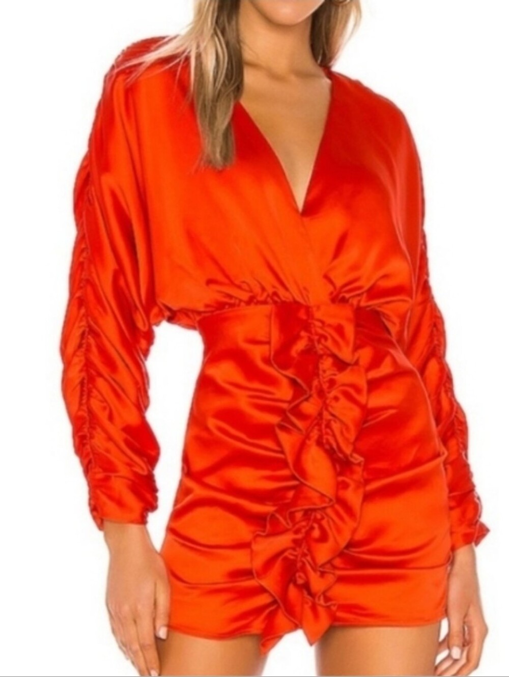 Lovers + Friends Walgrove Fire Orange Satin Ruffle Mini Dress Size S